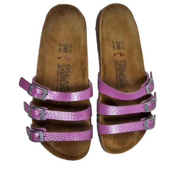 Birki's Three-Strap Sandals Pink Hammered Leather EU 37 | US 6-6.5 - Picture 6 of 8